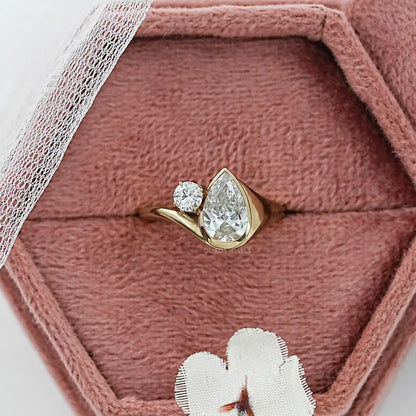 Bezel Set Pear Diamond Toi Et Moi Engagement Ring