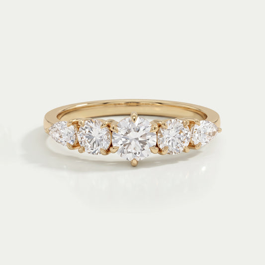 Round And Pear Diamond Five Stone Engagement Ring Rings