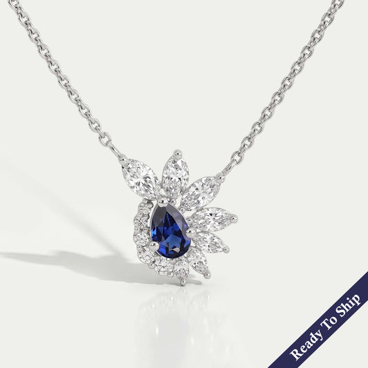 Sapphire Pear And Marquise Floral Cluster Pendant