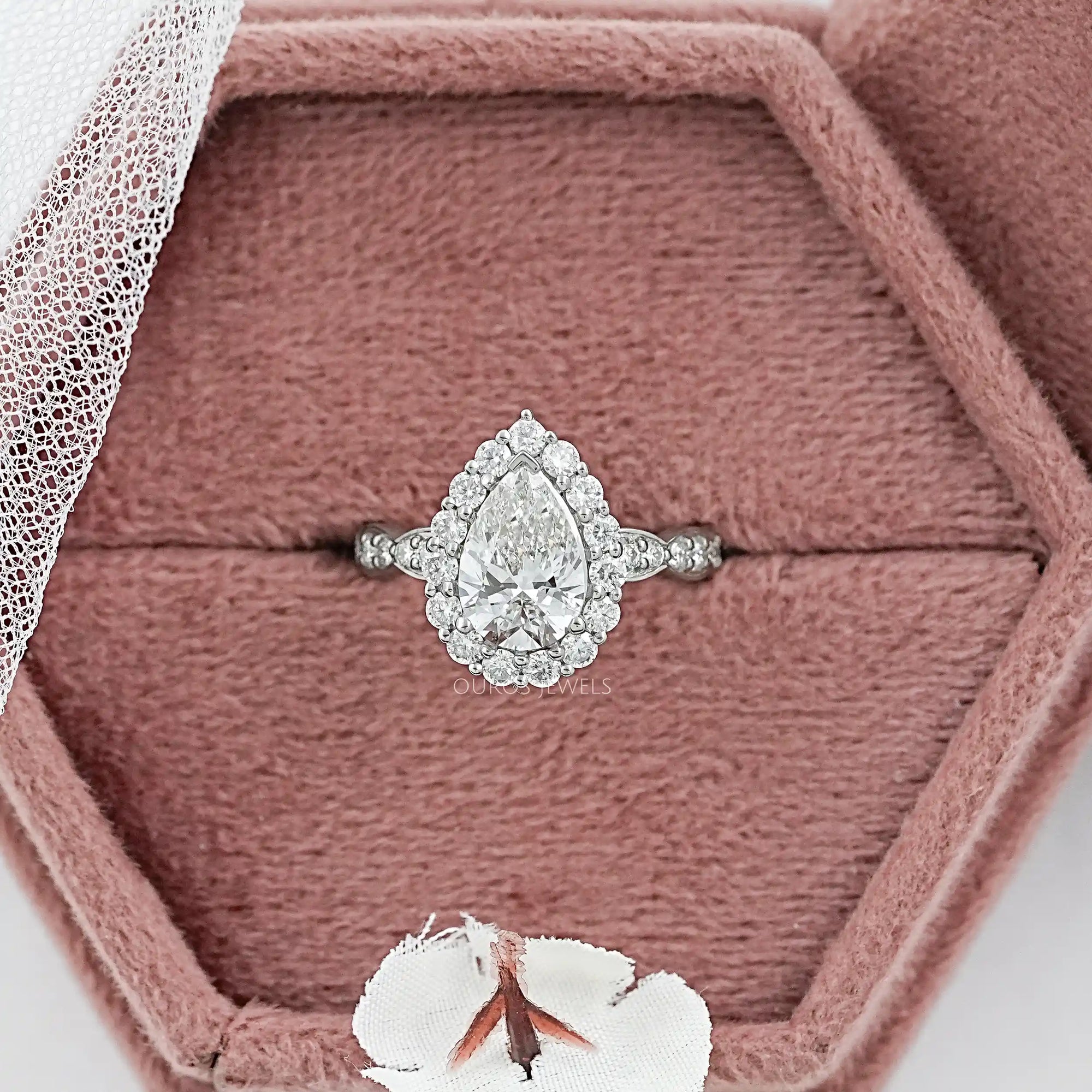 Pear Cut Accent Set Halo Engagement Ring Ring
