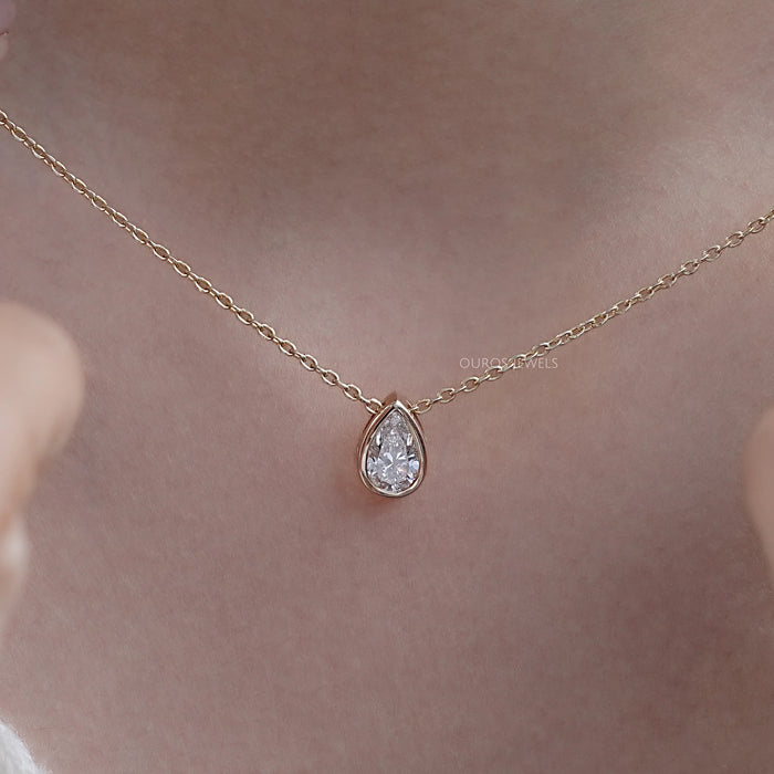 Bezel Set Pear Lab Diamond Solitaire Pendant Necklaces