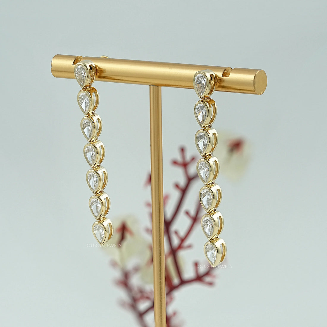 Pear Diamond Bezel Set Dangle Earrings Earrings