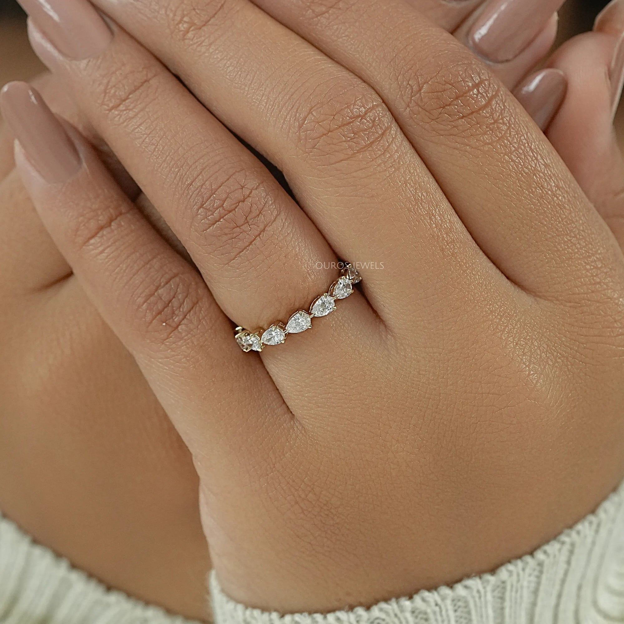 East West Pear Cut Lab Diamond Full Eternity Band Ring