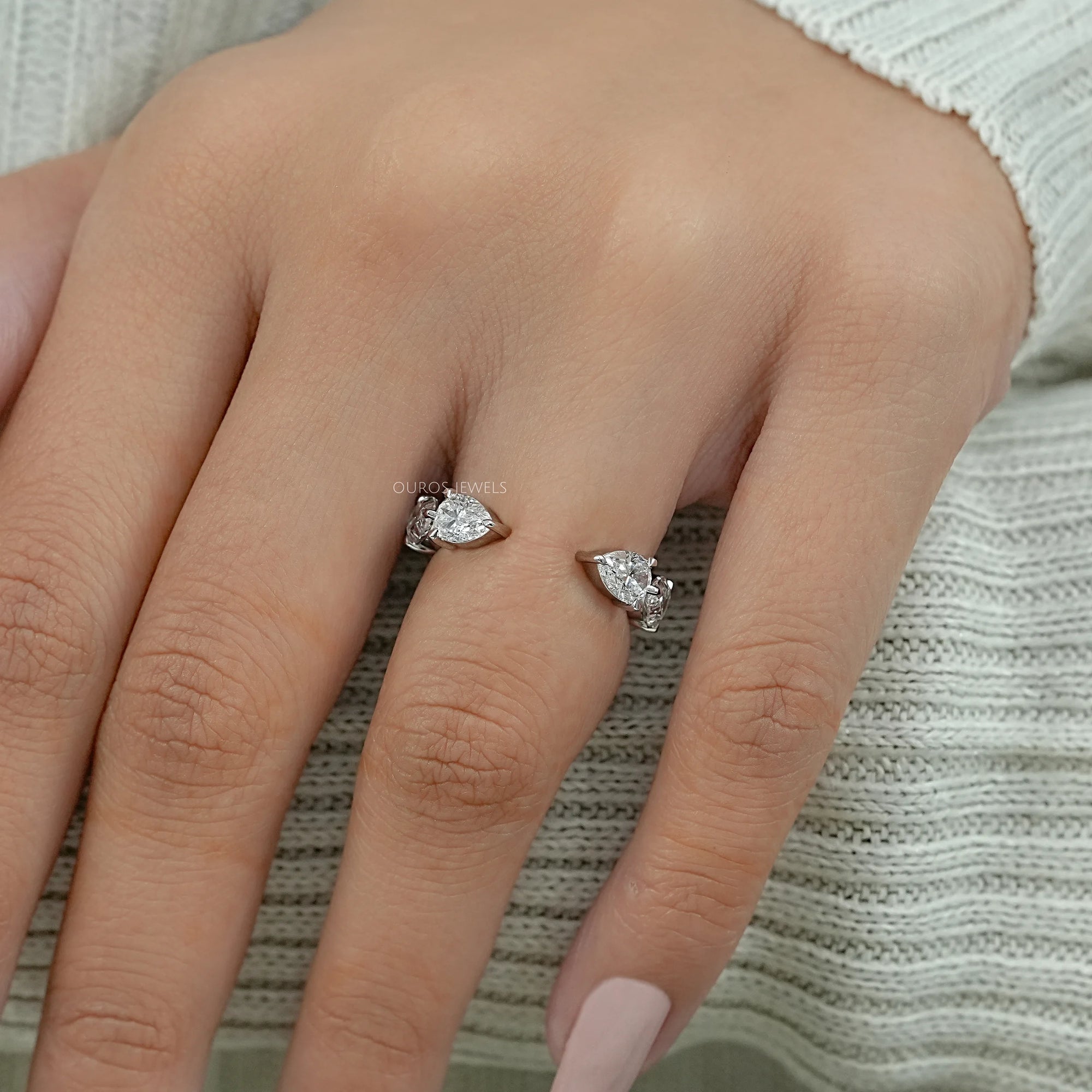 Pear Lab Diamond Open Cuff Wedding Band Rings