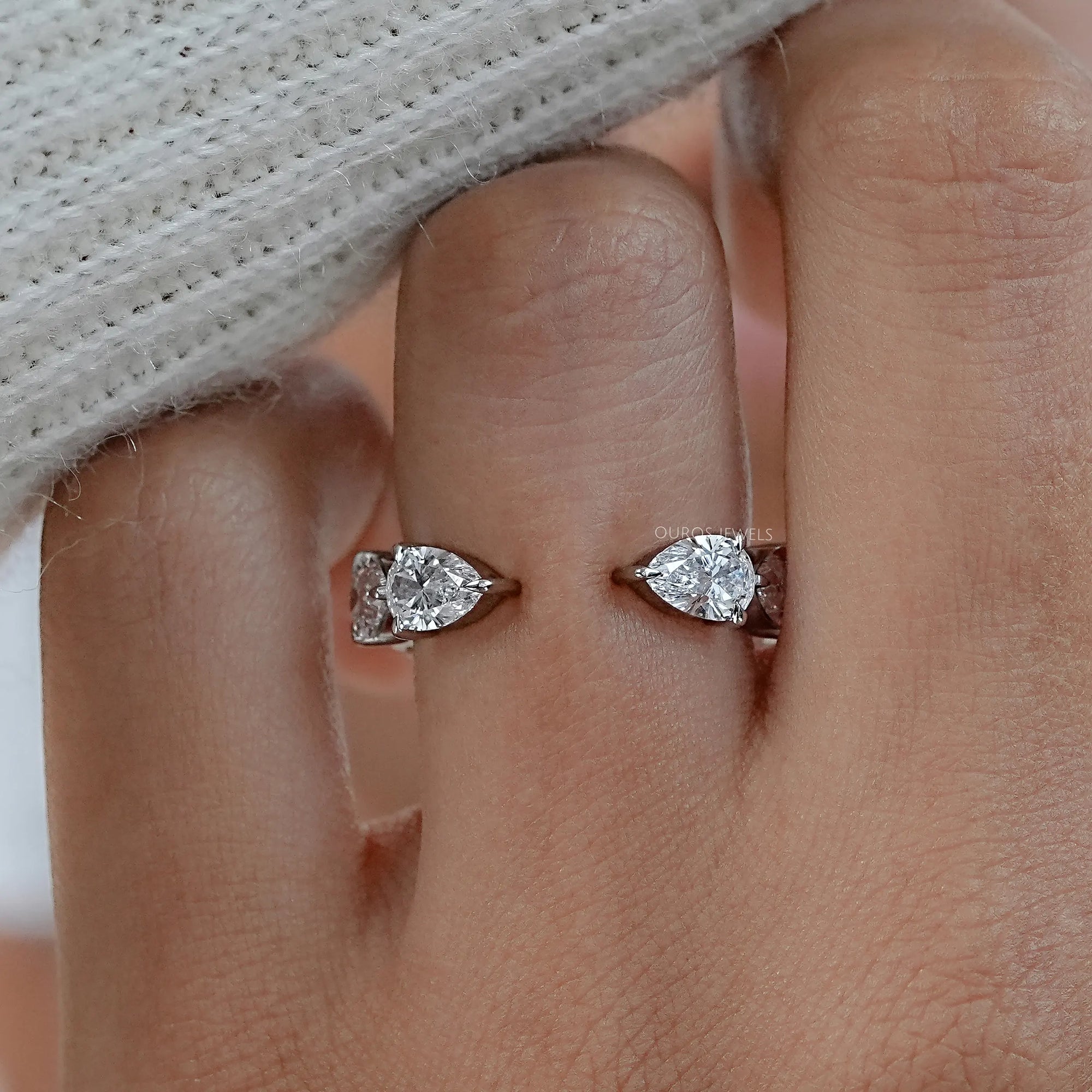 Pear Lab Diamond Open Cuff Wedding Band Rings