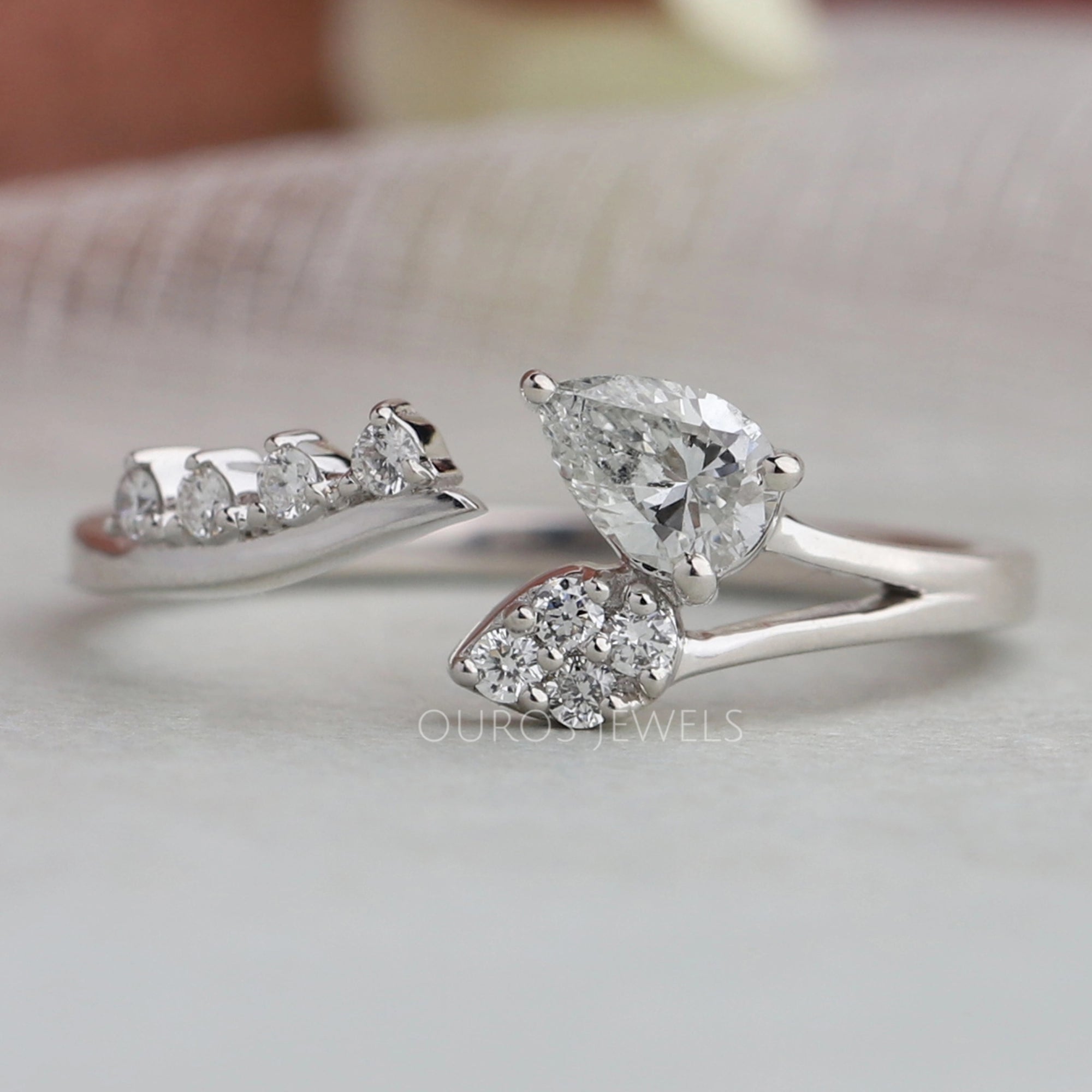 Pear Diamond Leaf Open Cuff Wedding Ring Rings