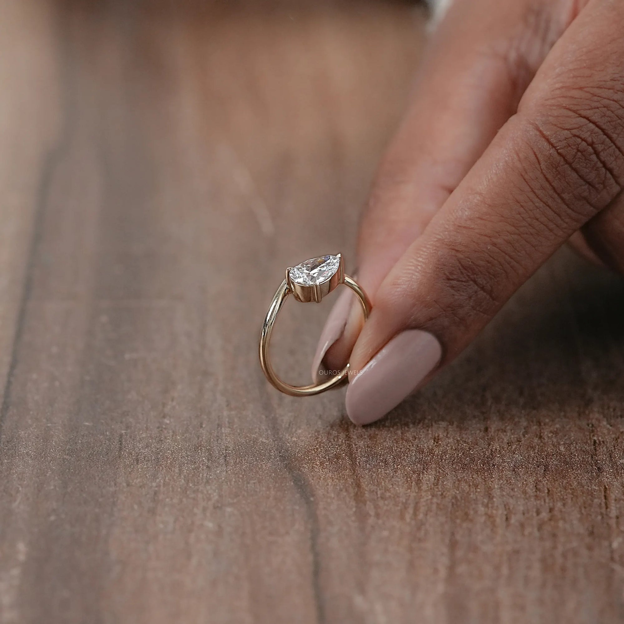 Pear Cut Lab Grown Diamond Curved Solitaire Ring Ring