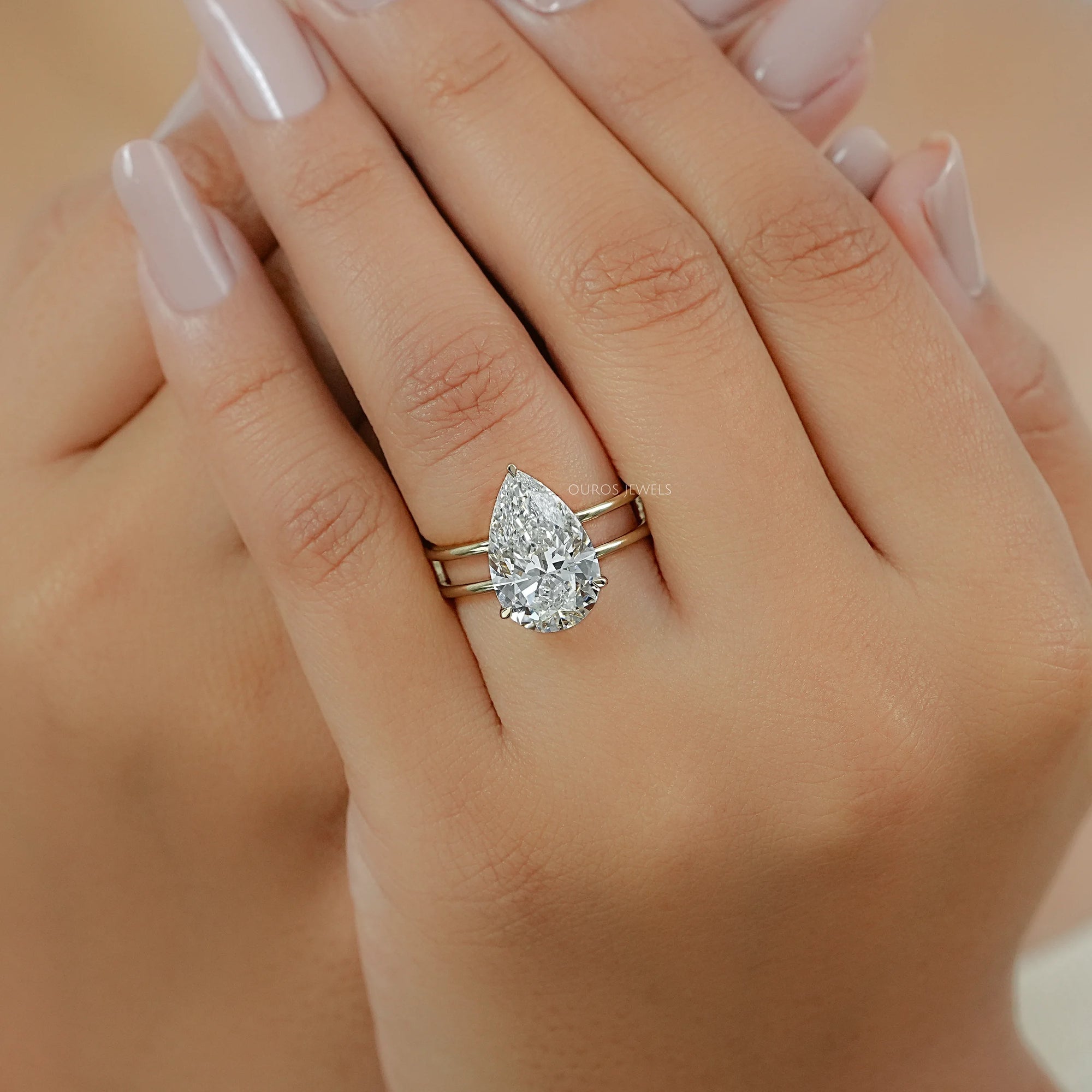 Pear Cut Double Band Engagement Ring