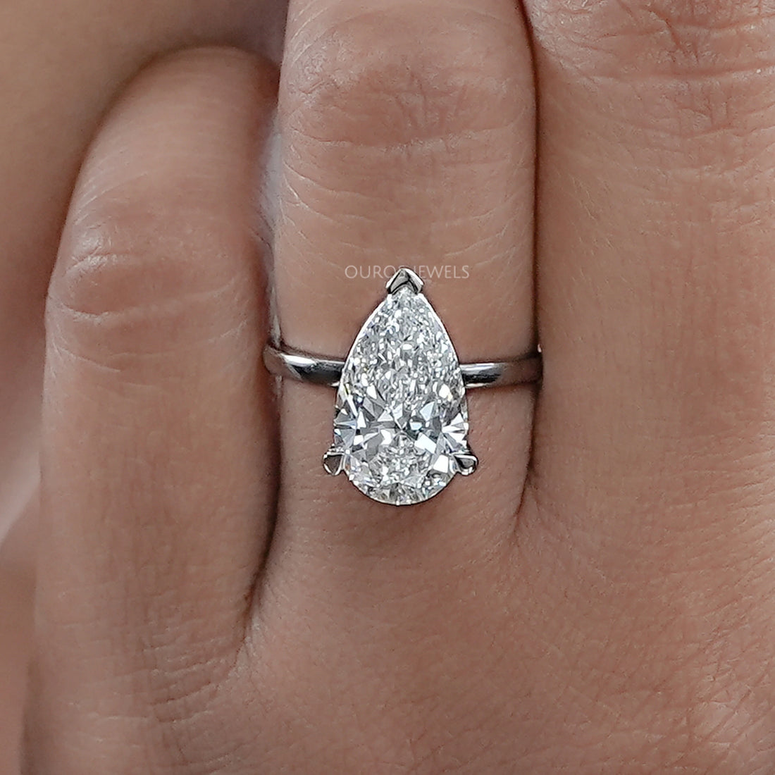 Pear Cut Lab Diamond Solitaire Engagement Ring Rings
