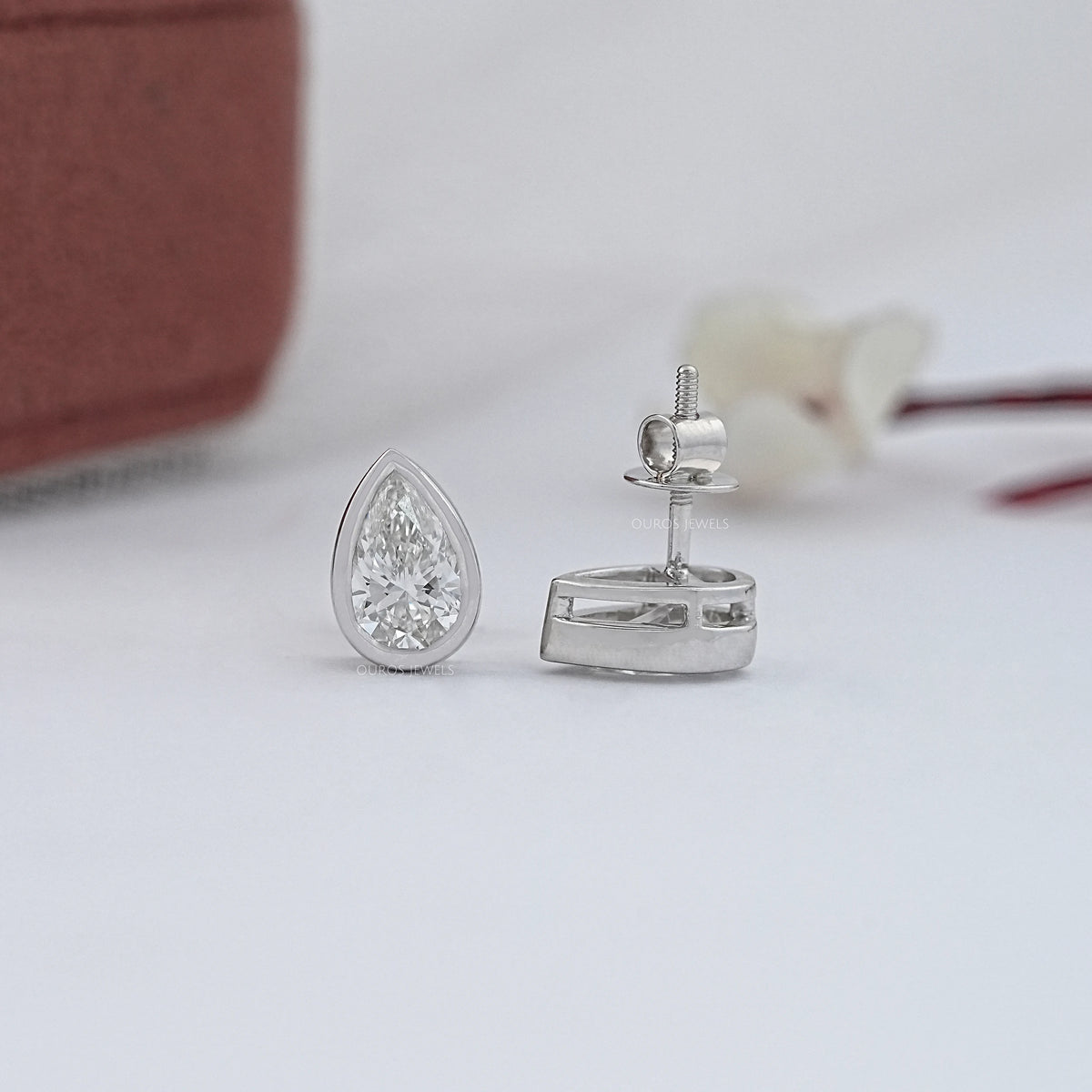 Bezel Set Pear Lab Diamond Stud Earrings