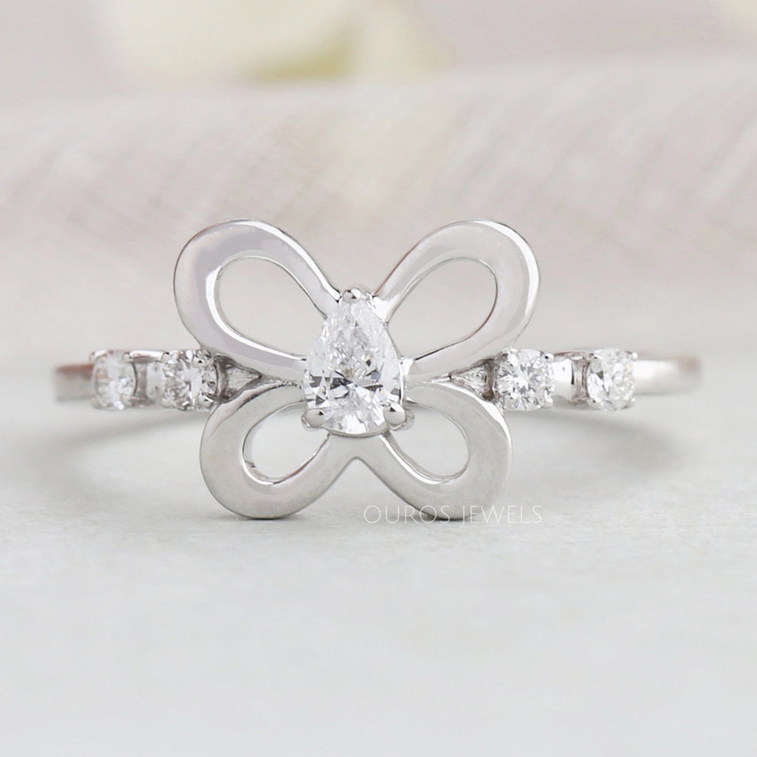 Pear Diamond Butterfly Shaped Dainty Ring Rings