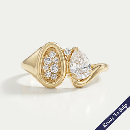 Pear And Pave Signet Set Bypass Ring