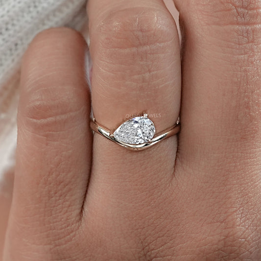 Pear Cut Lab Grown Diamond Curved Solitaire Ring Ring