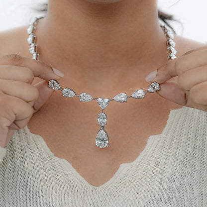 Pear And Heart Lab Diamond Lariat Drop Necklace