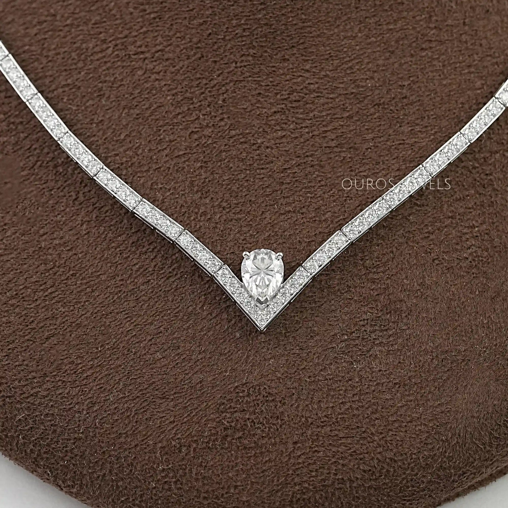 V - Shape Pear Diamond Drop Tennis Neckalce