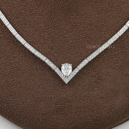 V - Shape Pear Diamond Drop Tennis Neckalce