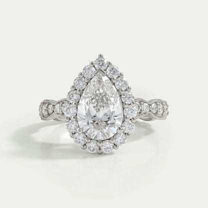 Pear Cut Accent Set Halo Engagement Ring