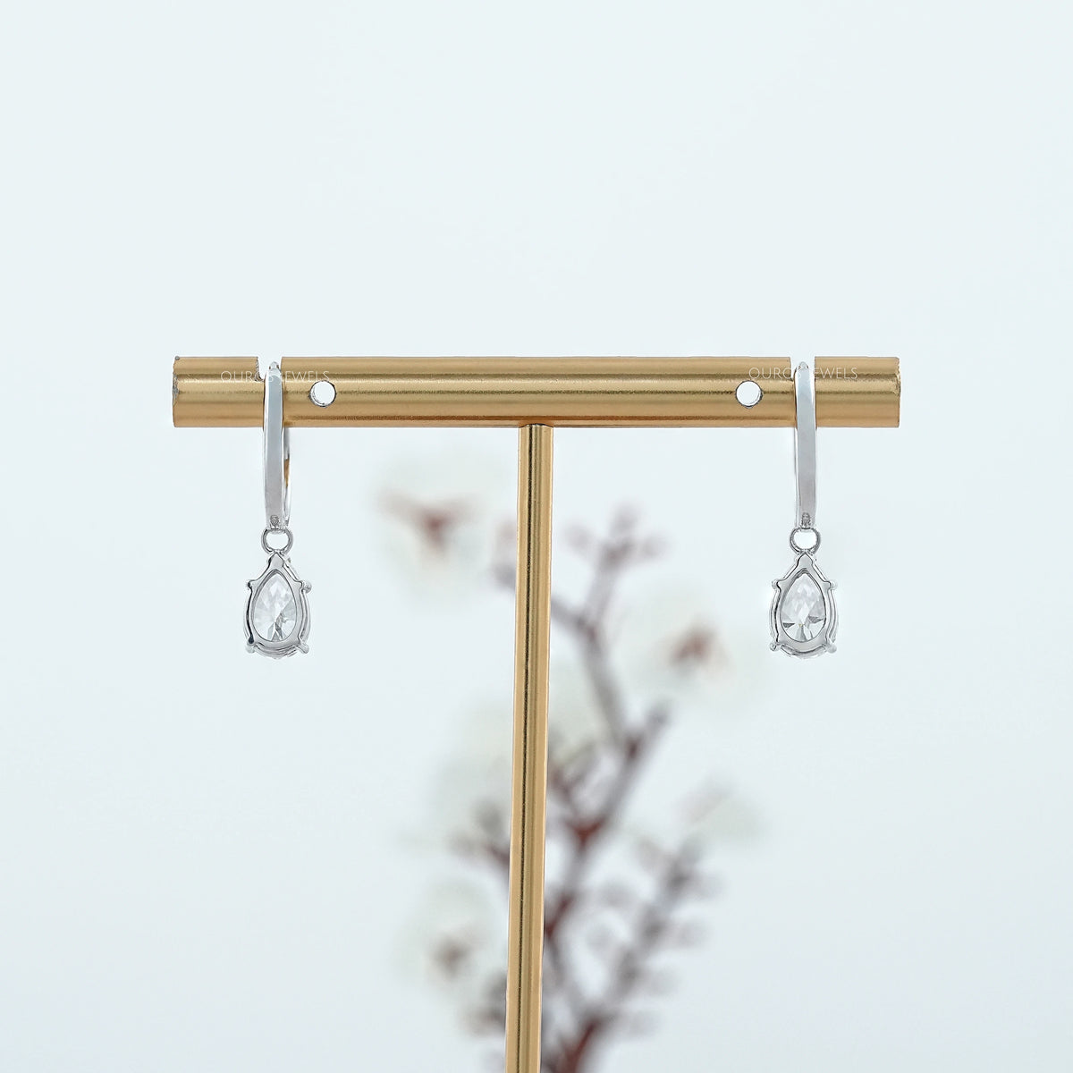 Pear Cut Lab Diamond Dangle Hoop Earrings