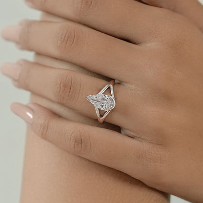 Pear Diamond Solitaire Split Shank Engagement Ring Ring