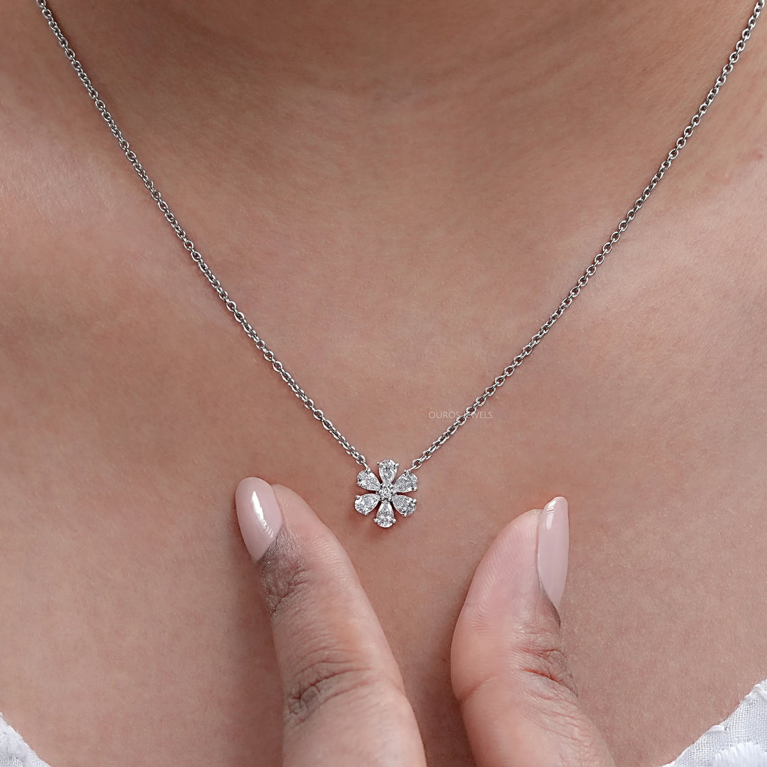 Pear Cut Lab Diamond Flower Pendant Necklaces