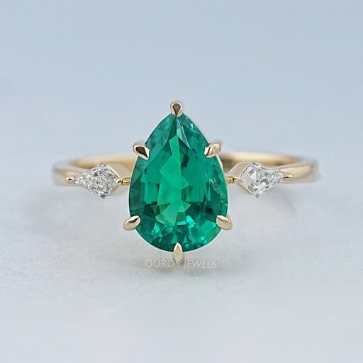 Green Pear And Kite Cut Three Stone Engagement Ring