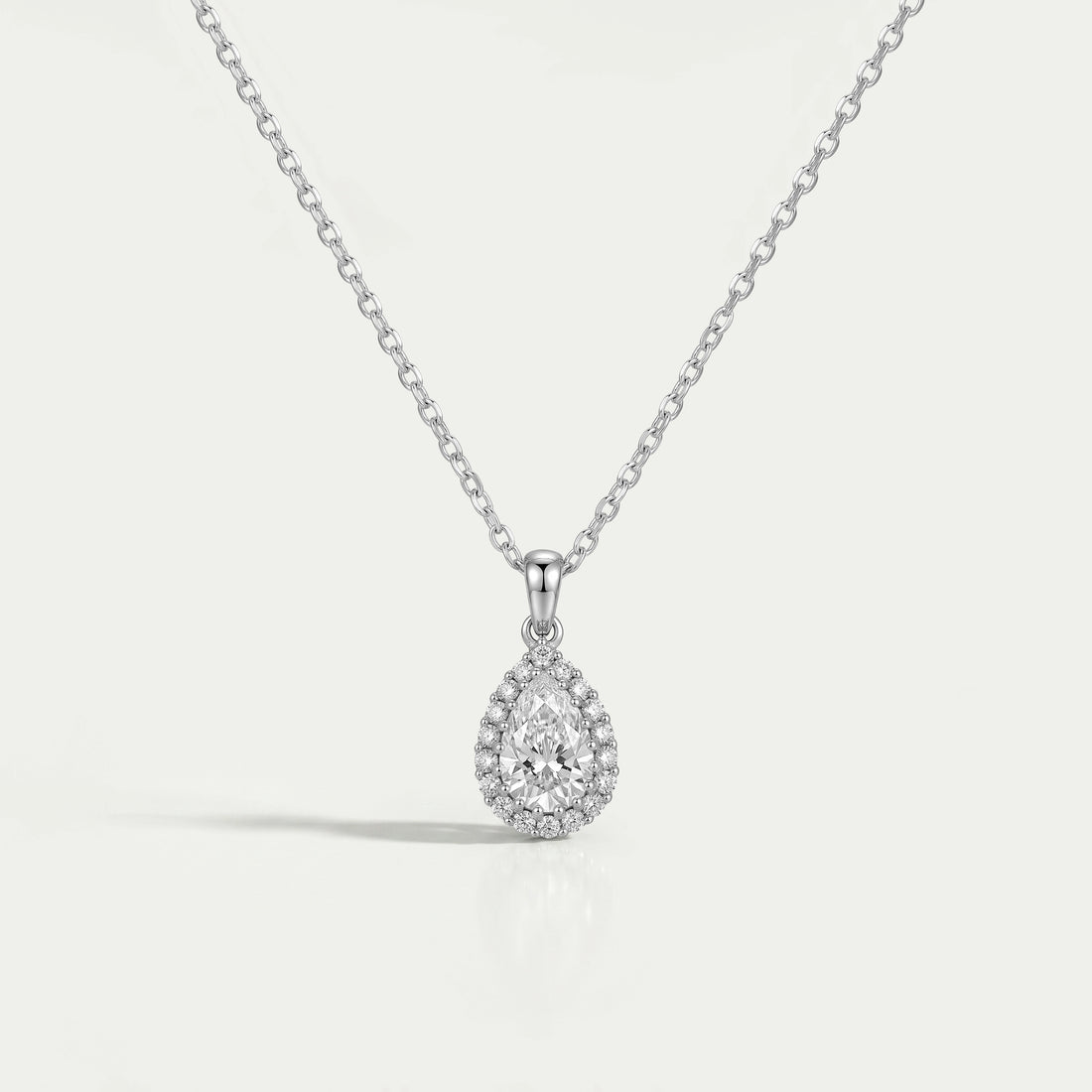 Pear Shape Lab Grown Diamond Halo Pendant Necklaces