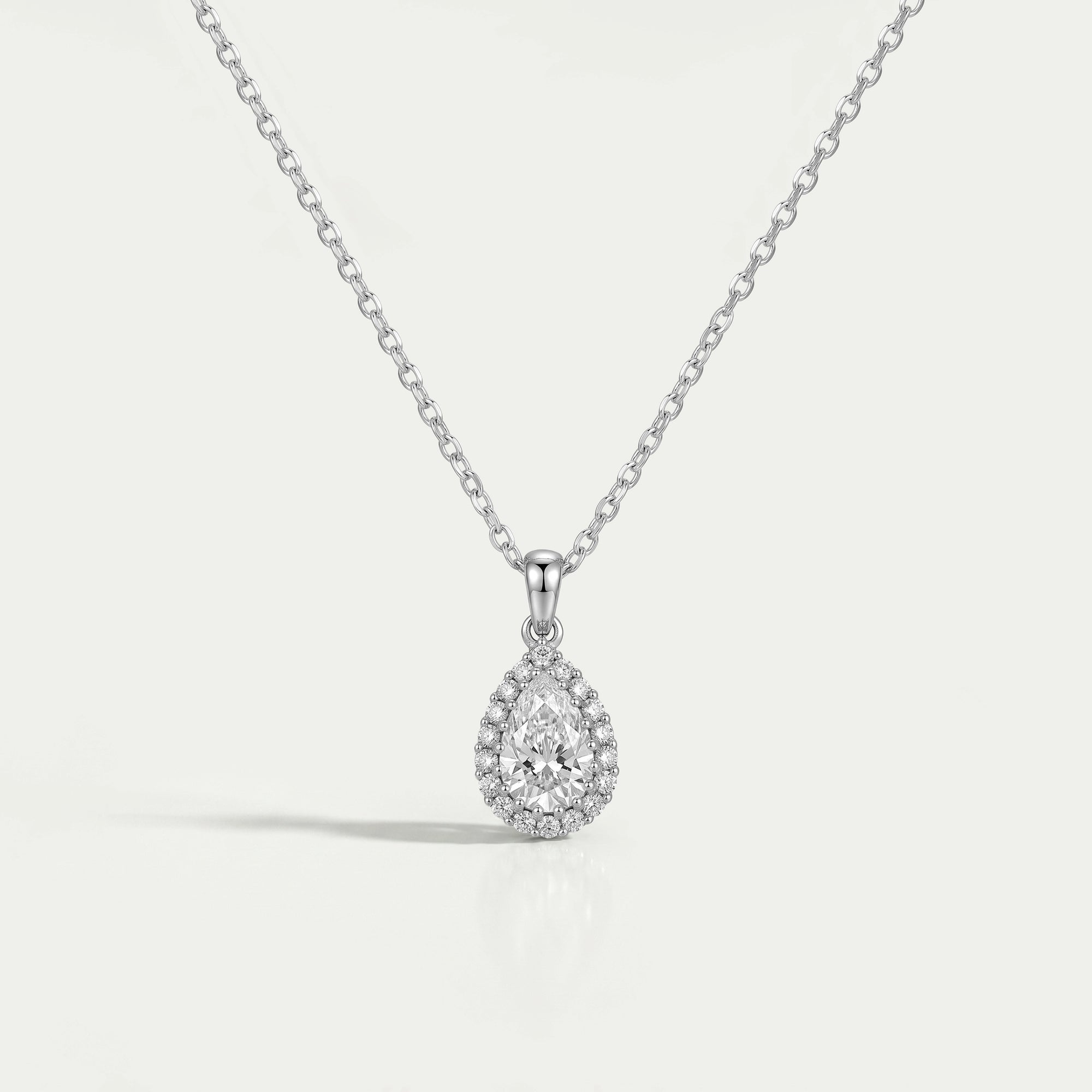 Pear Shape Lab Grown Diamond Halo Pendant Necklaces