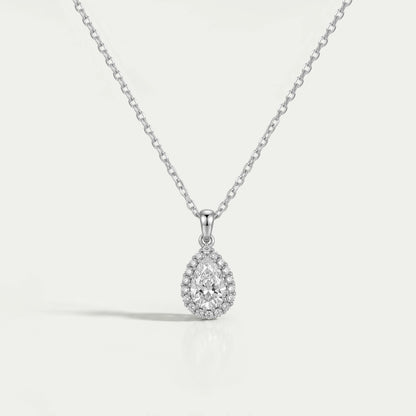Pear Shape Lab Grown Diamond Halo Pendant Necklaces