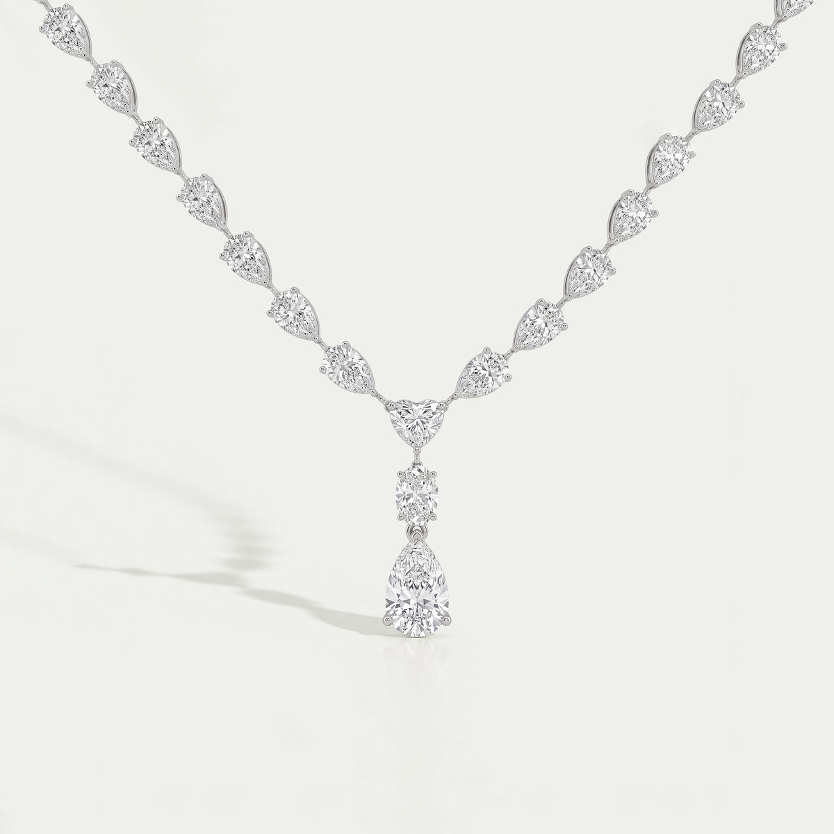 Pear And Heart Lab Diamond Lariat Drop Necklace