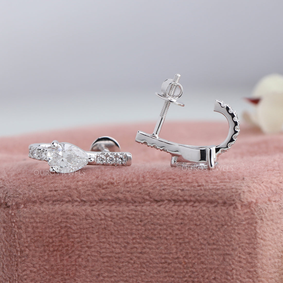 Pear Lab Grown Diamond C Hoop Earring Earrings