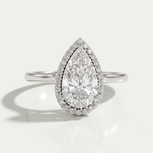 Pear Lab Diamond Halo Solitaire Engagement Ring Rings