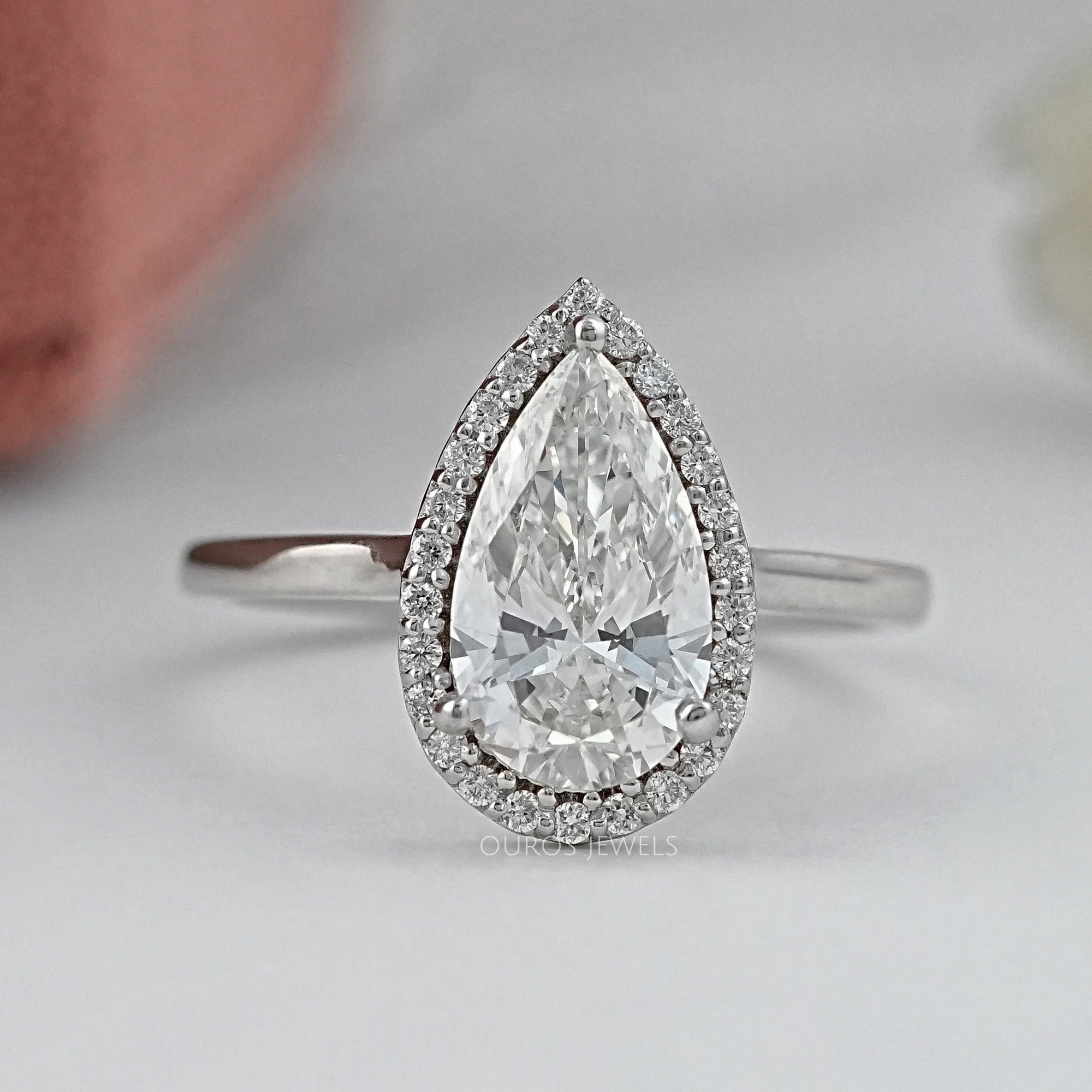 Pear Lab Diamond Halo Solitaire Engagement Ring Rings