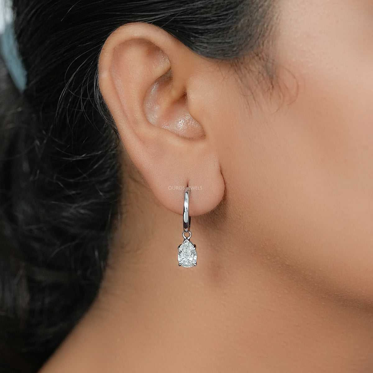 Pear Cut Lab Diamond Dangle Hoop Earrings