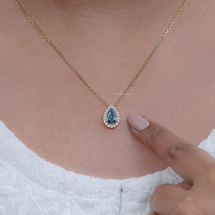 Blue Pear Lab Diamond Halo Pendant Necklaces