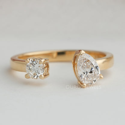 Pear And Round Cut Lab Diamond Open Cuff Ring Ring