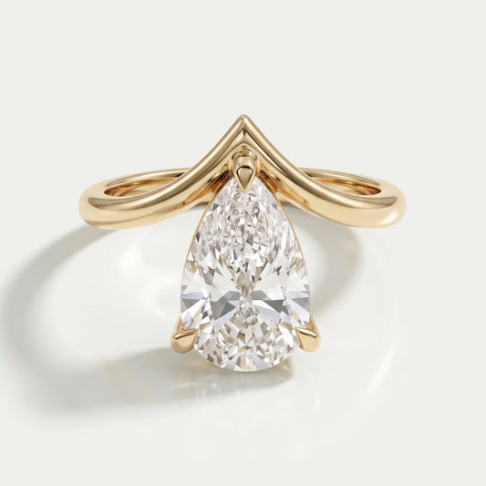 V Shape Pear Cut Lab Diamond Solitaire Engagement Ring Rings