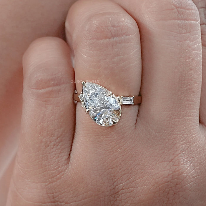 Yellow Gold Pear Cut Lab Diamond Engagement Ring