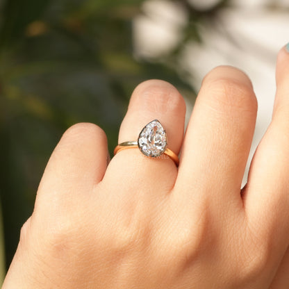 Antique Old Cut Pear Shaped Solitaire Diamond Engagement Ring Rings