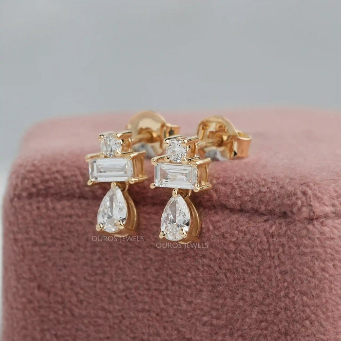 Pear and Baguette Cut Diamond Earrings
