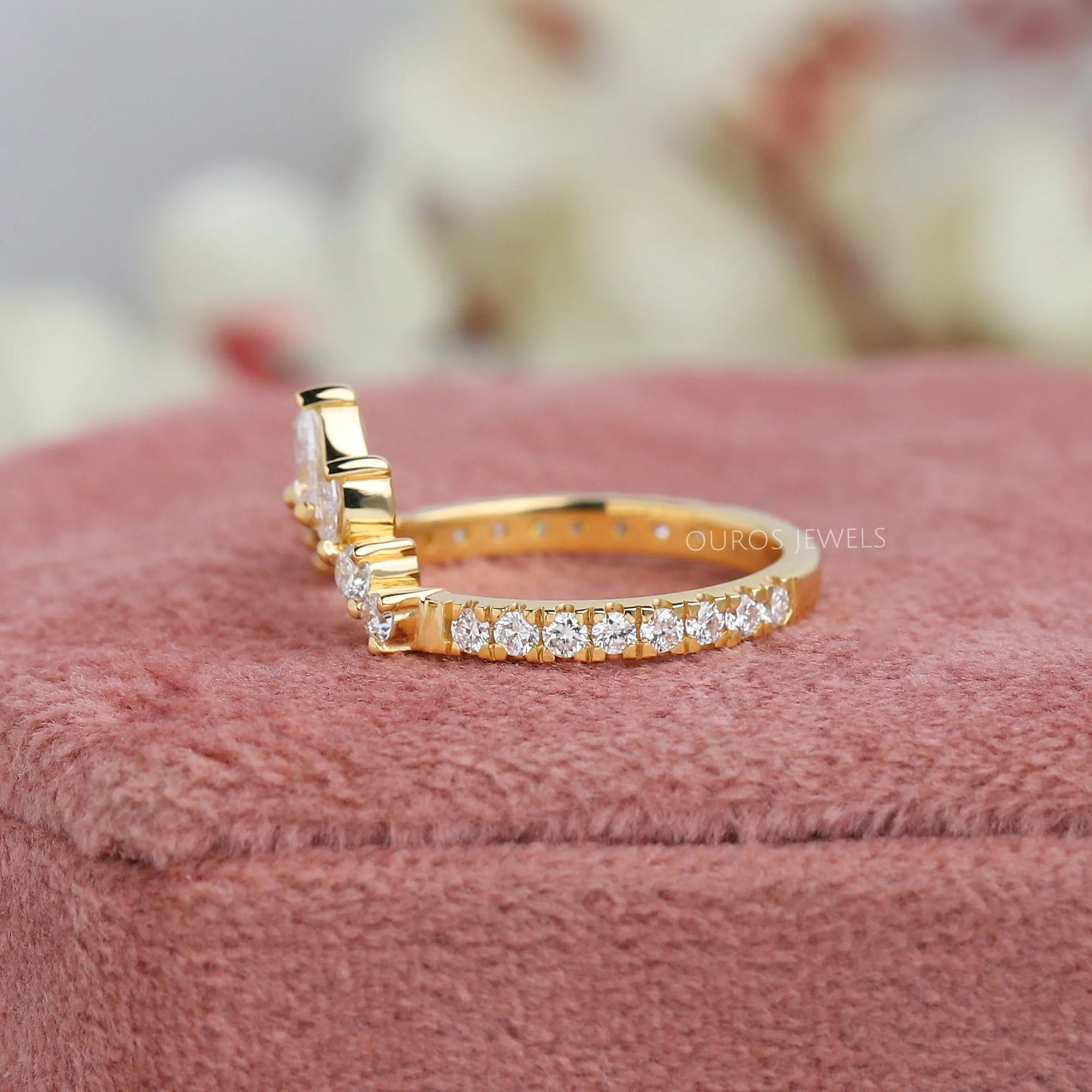 Pear And Round Lab Diamond Curved Band Rings