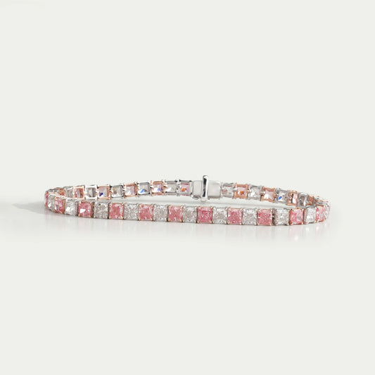 Pink Cushion Cut Lab Grown Diamond Tennis Bracelet