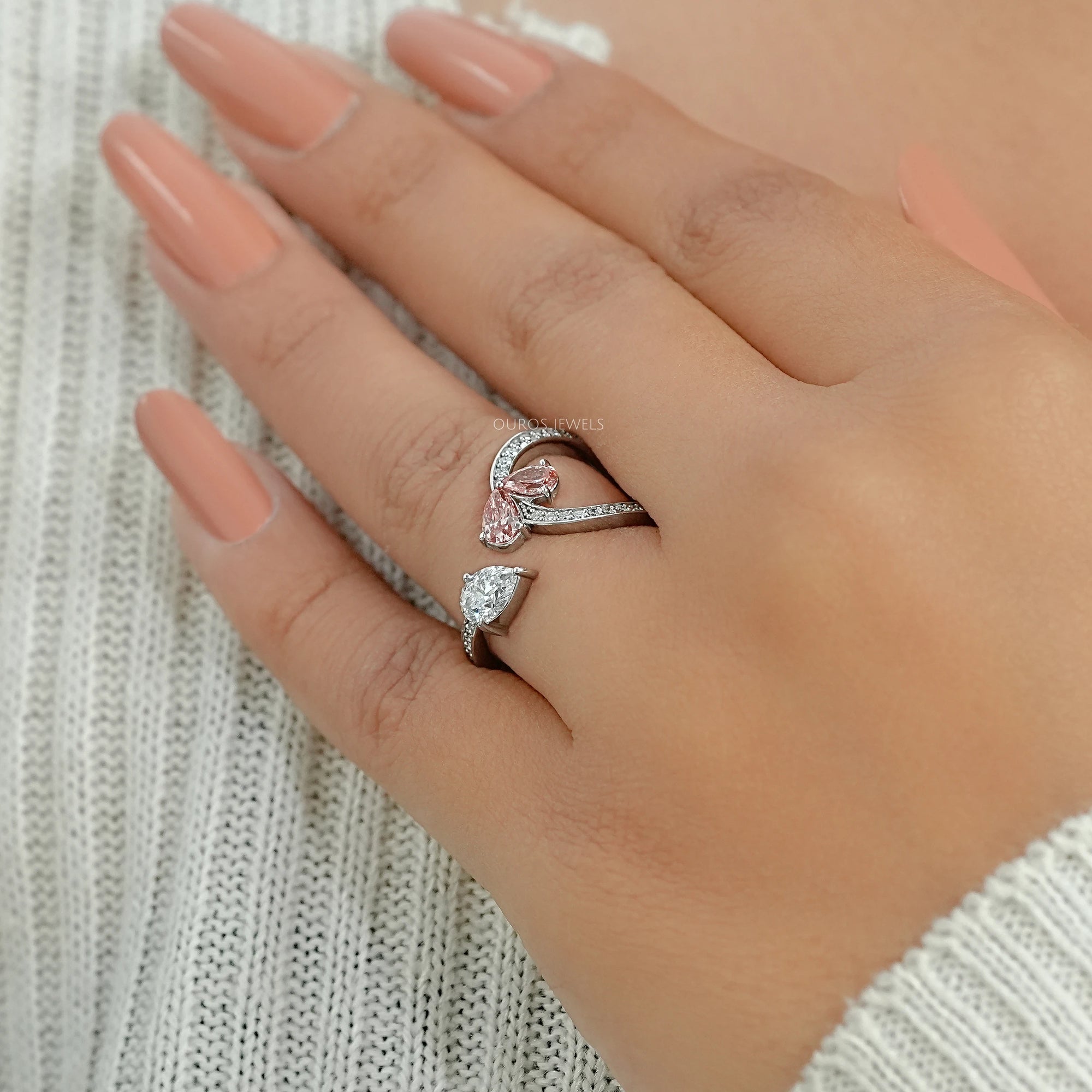 Pink Pear Cut Diamond Bypass Accent Ring Ring
