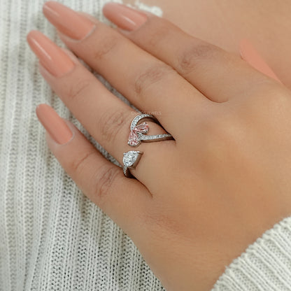 Pink Pear Cut Diamond Bypass Accent Ring Ring