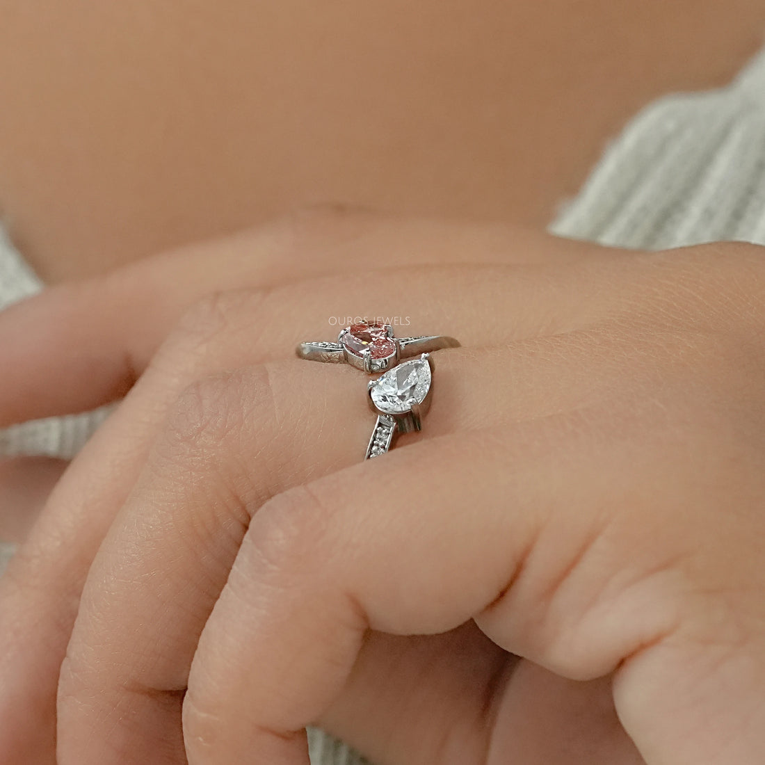 Pink Pear Cut Diamond Bypass Accent Ring Ring