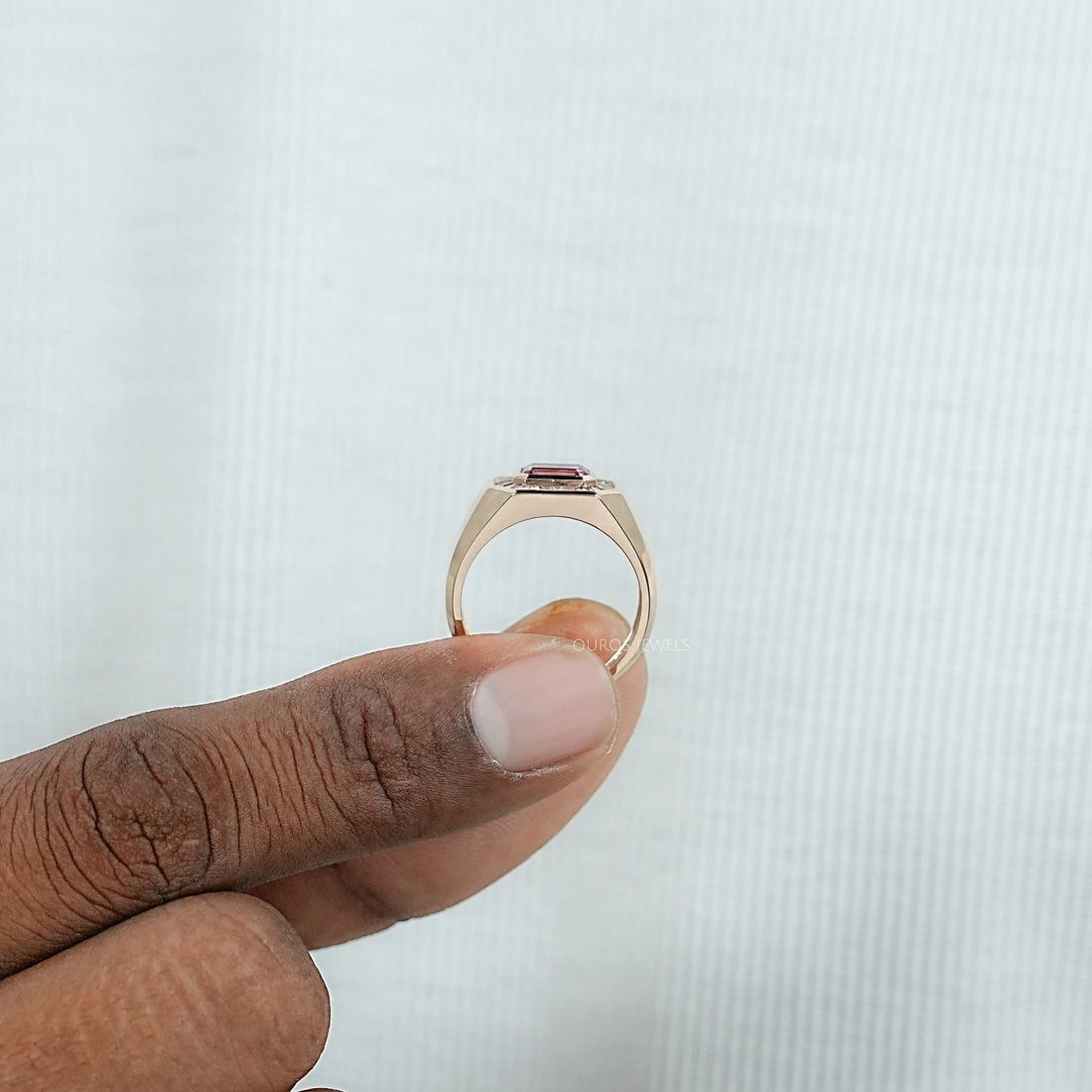 Pink Emerald Gemstone Men's Halo Ring Ring