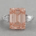 Pink Emerald Lab Diamond Three Stone Hidden Halo Ring Rings