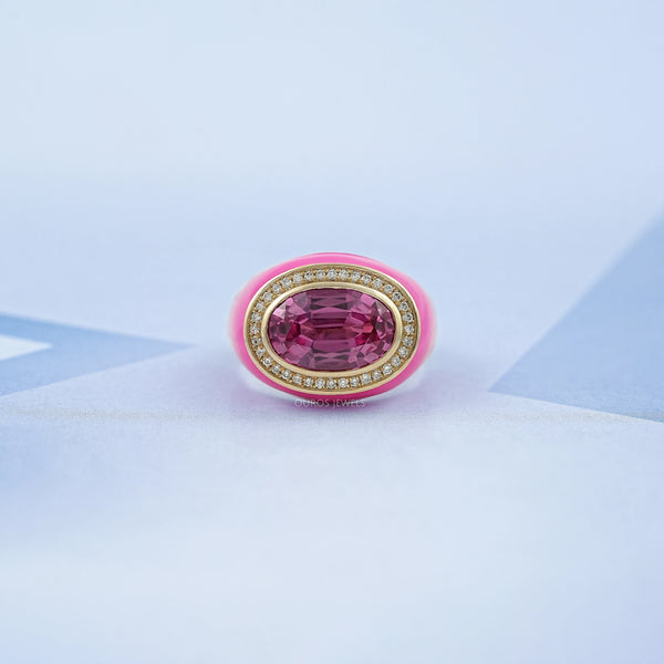 Blue Topaz East West Oval With Enamel Cocktail Ring