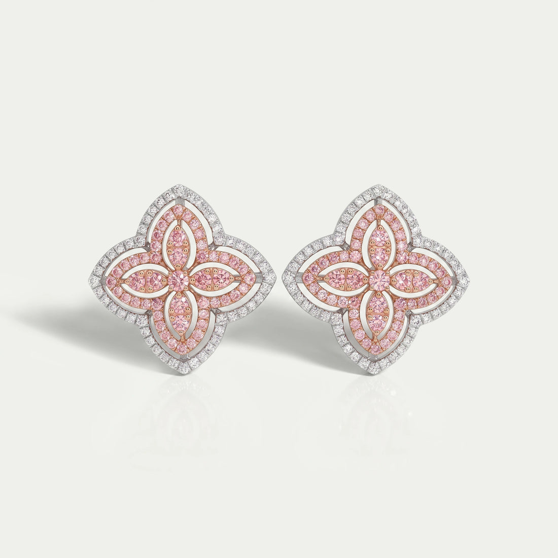 Pink Floral Round Cut Diamond Stud Earrings Earring