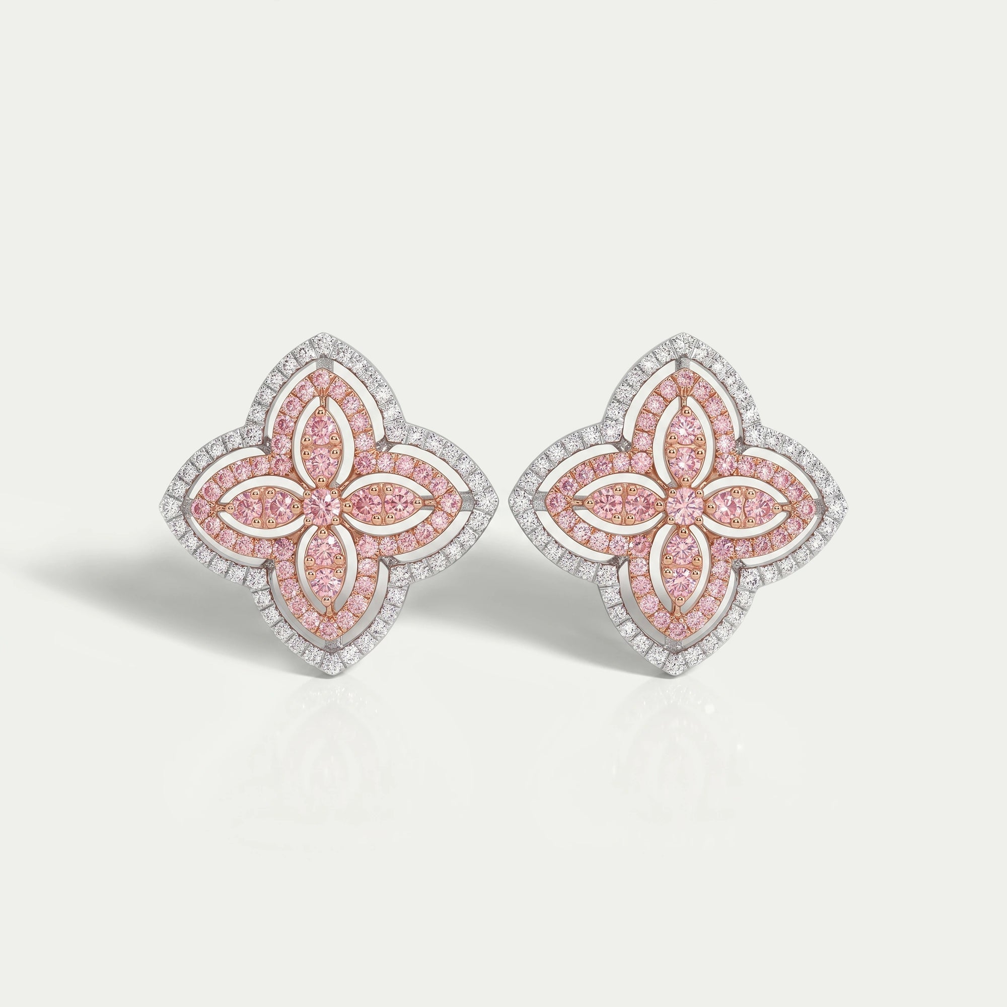 Pink Floral Round Cut Diamond Stud Earrings Earring