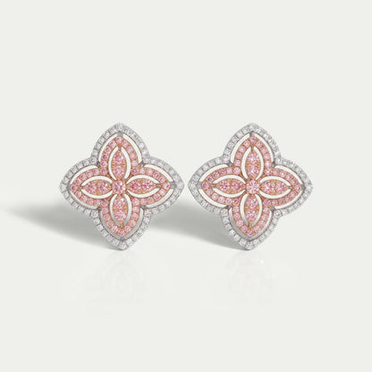 Pink Floral Round Cut Diamond Stud Earrings Earring